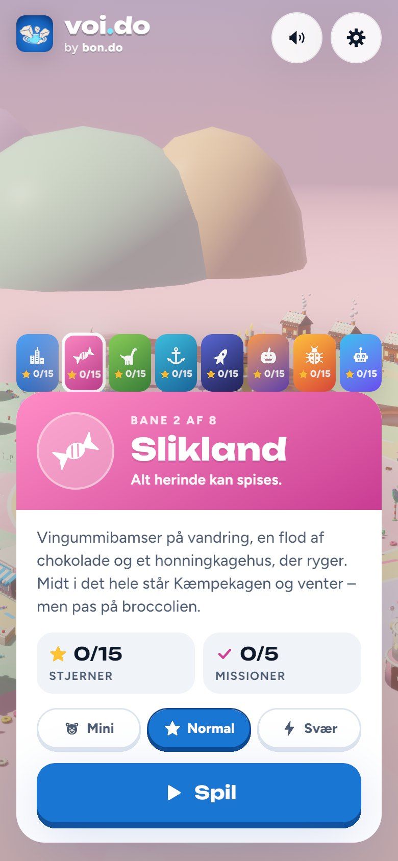 Menuen: vælg bane og sværhedsgrad